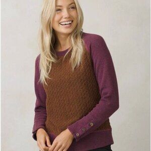 Prana Aya Wool Blend Cable Knit Pullover Crew Neck Sweater